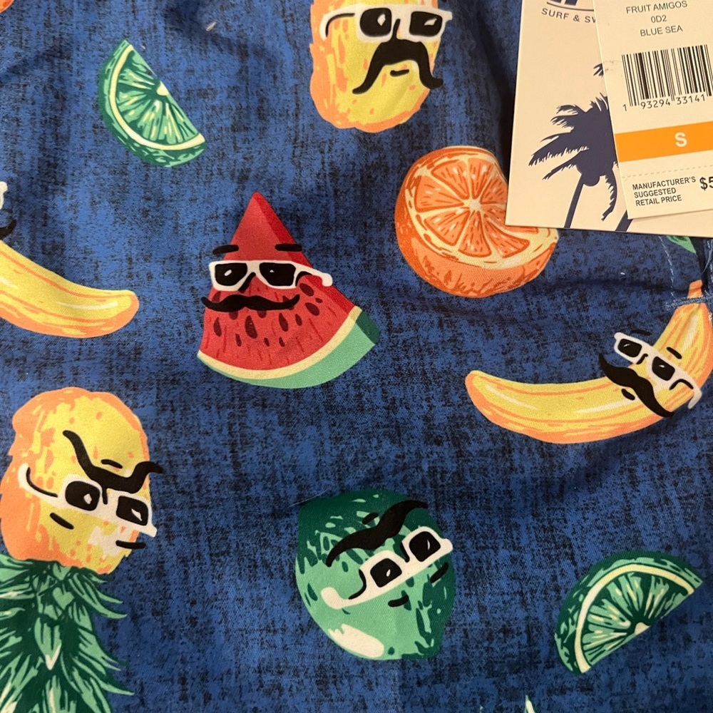 Playful Blue Swim Trunks with Citrus Fruit Design - Picture 3 of 5